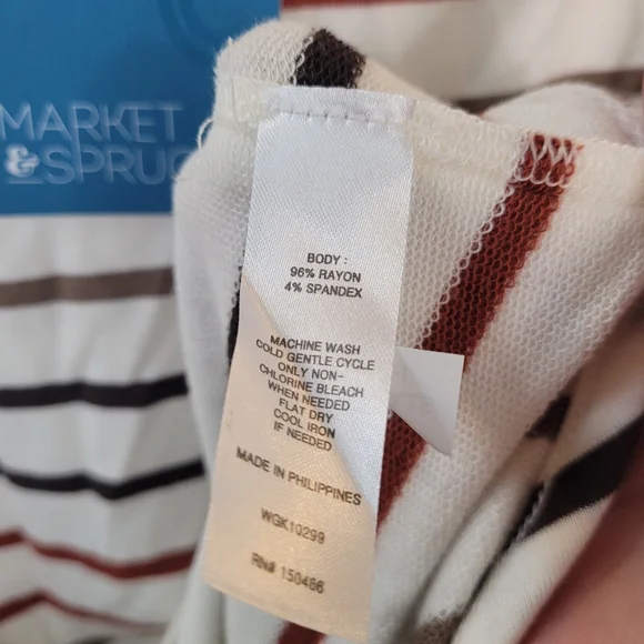 MARKET & SPRUCE Beige Striped Milania French Terry Curved Hem Hoodie Size M - Picture 7 of 12